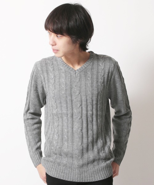 SHISKY(シスキー)の「ケーブル編みVネックアクリルニット(ニット/セーター・メンズ・O/P/M/N/K/L/I/J/G/H/E/F/C/D/A/B・M/L/LL)」の4枚目の写真