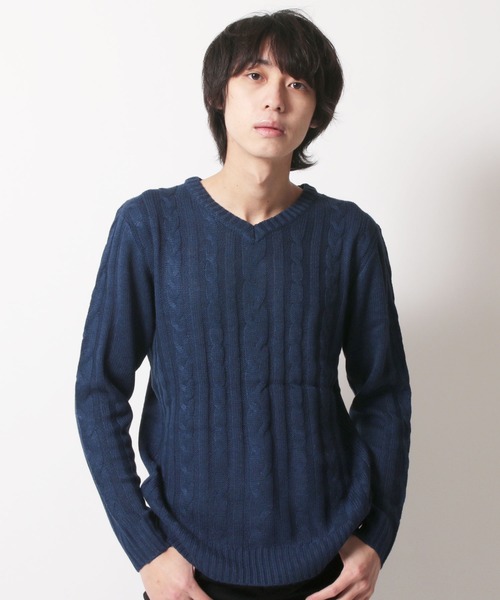 SHISKY(シスキー)の「ケーブル編みVネックアクリルニット(ニット/セーター・メンズ・O/P/M/N/K/L/I/J/G/H/E/F/C/D/A/B・M/L/LL)」の5枚目の写真