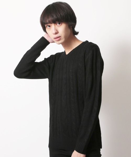 SHISKY(シスキー)の「ケーブル編みVネックアクリルニット(ニット/セーター・メンズ・O/P/M/N/K/L/I/J/G/H/E/F/C/D/A/B・M/L/LL)」の6枚目の写真