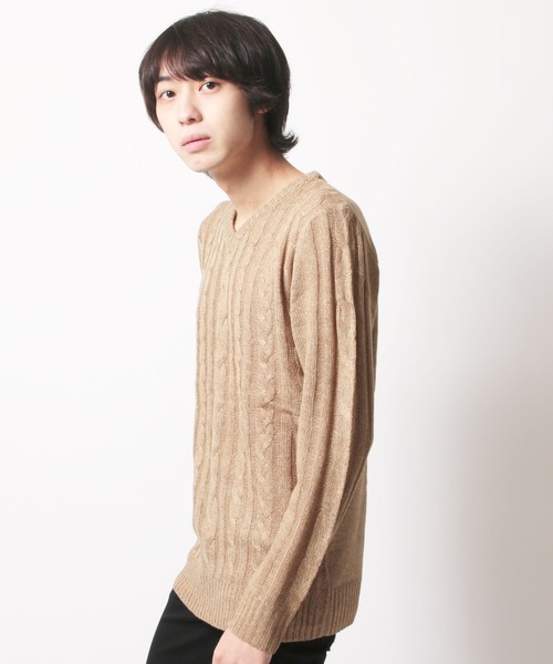 SHISKY(シスキー)の「ケーブル編みVネックアクリルニット(ニット/セーター・メンズ・O/P/M/N/K/L/I/J/G/H/E/F/C/D/A/B・M/L/LL)」の7枚目の写真