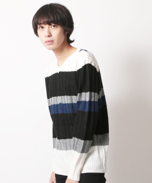 SHISKY(シスキー)の「ケーブル編みVネックアクリルニット(ニット/セーター・メンズ・O/P/M/N/K/L/I/J/G/H/E/F/C/D/A/B・M/L/LL)」の13枚目の写真