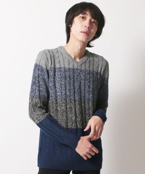 SHISKY(シスキー)の「ケーブル編みVネックアクリルニット(ニット/セーター・メンズ・O/P/M/N/K/L/I/J/G/H/E/F/C/D/A/B・M/L/LL)」の15枚目の写真