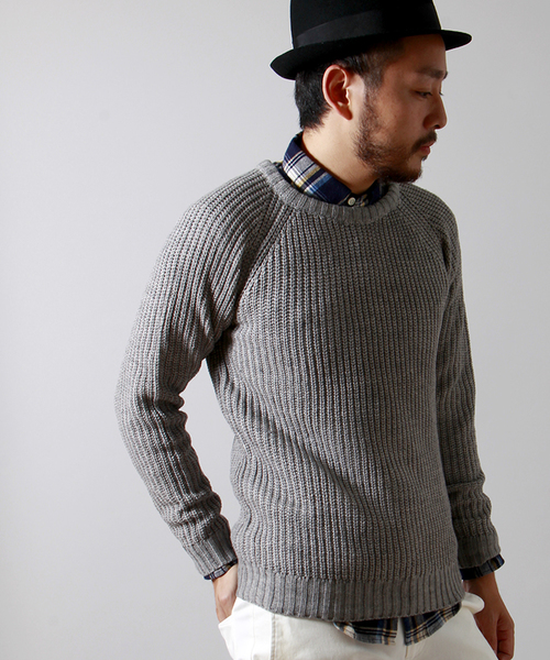 WEGO（ウィゴー）の「WEGO/畦編みラグランニット（ニット/セーター・メンズ・ブラック系その他/杢グレー/ホワイト/ブラック/ネイビー・MEDIUM/LARGE）」の4枚目の写真