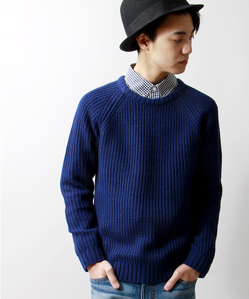 WEGO（ウィゴー）の「WEGO/畦編みラグランニット（ニット/セーター・メンズ・ブラック系その他/杢グレー/ホワイト/ブラック/ネイビー・MEDIUM/LARGE）」の5枚目の写真