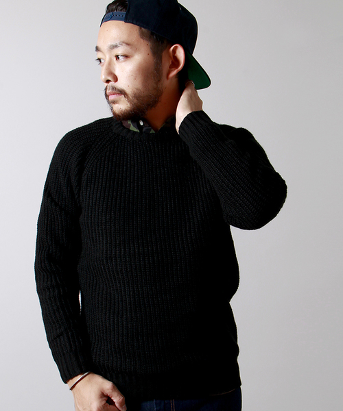 WEGO（ウィゴー）の「WEGO/畦編みラグランニット（ニット/セーター・メンズ・ブラック系その他/杢グレー/ホワイト/ブラック/ネイビー・MEDIUM/LARGE）」の2枚目の写真