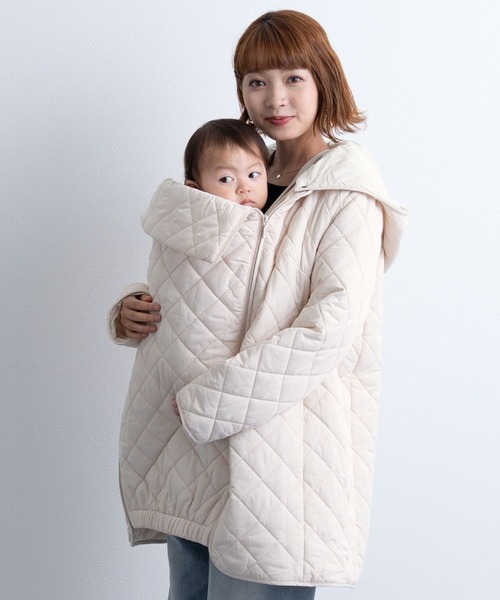 【美品】SweetMommy だっこおんぶ対応　キルティングママコート ブラック セール】だっこおんぶ対応 キルティングママコート（マタニティウェア