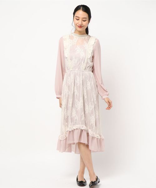 axes femme レーシートッパーカーディガン　ピンク　姫袖　レース　森姫 フラワーガーデン刺繍カーディガン | レディース服・レディース