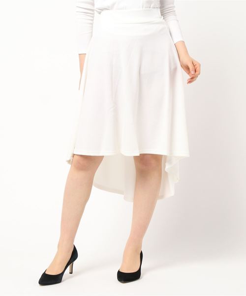 Coo+i（クーイ）の「イレギュラーヘムフレアスカート（スカート・レディース・ホワイト/ライトブルー/ブラック/ベージュ/ネイビー/グレー/カーキ/ピンク/イエロー/ブルー/マスタード/ラベンダー/キャメル/ピンク系その他/ワイン・M/L）」の2枚目の写真