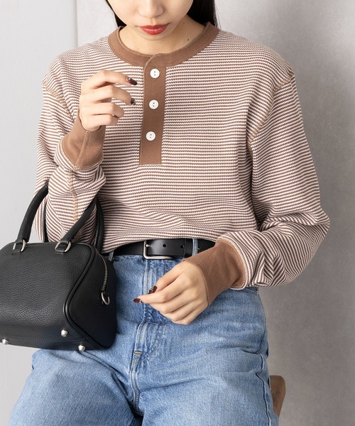 Healthknit(ヘルスニット)の「【Healthknit】ヘンリーネックワッフル長袖パックTEEシャツ サーマル長袖パックTシャツ 601L(Tシャツ/カットソー・メンズ・ホワイト/グレー/ブラック/レッド系その他/グレー×ホワイト/オートミール/ネイビー×ホワイト/ブラック×ホワイト/グリーン/ブラウン・L/M/XL)」の17枚目の写真