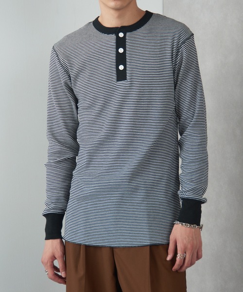 セール】【Healthknit】ヘンリーネックワッフル長袖パックTEE