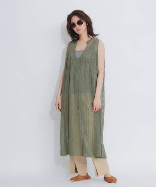 Boussole Qualite 透かし柄シアーニットワンピース ワンピース Qualite カリテ のファッション ワンピース ワンピース ドレス セール 代引可最安値 の ワンピース