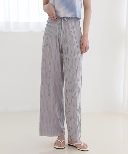 セール プリーツ ワイド パンツ しわ加工ウエストゴムカラーパンツ スラックス By Muni R バイ ムニール のファッション通販 Zozotown
