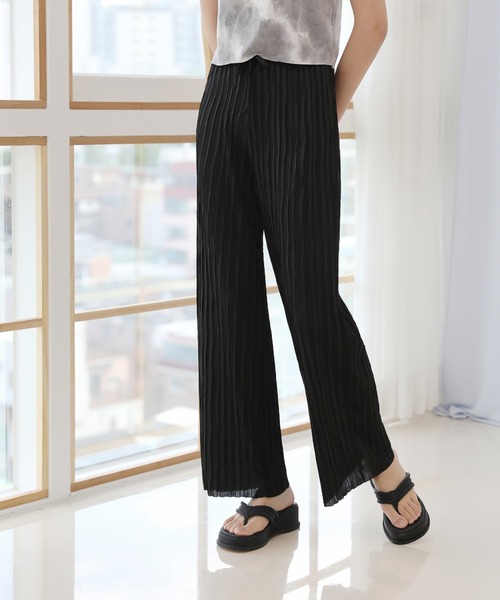 セール プリーツ ワイド パンツ しわ加工ウエストゴムカラーパンツ スラックス By Muni R バイ ムニール のファッション通販 Zozotown