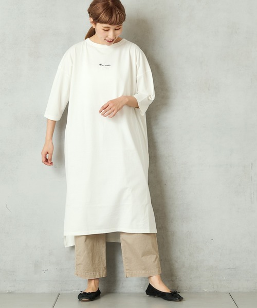 PUAL CE CIN(ピュアルセシン)の「【Du noir】シルケット天竺刺繍ロングT(Tシャツ/カットソー・レディース・ホワイト系その他/ブラック系その他/ブラック/ホワイト・FREE)」の2枚目の写真