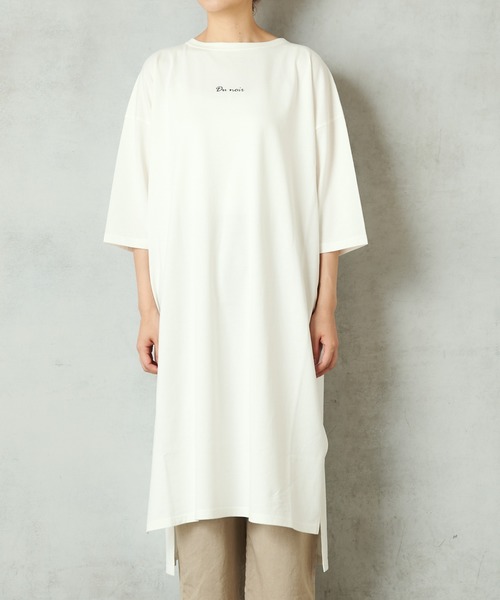 PUAL CE CIN(ピュアルセシン)の「【Du noir】シルケット天竺刺繍ロングT(Tシャツ/カットソー・レディース・ホワイト系その他/ブラック系その他/ブラック/ホワイト・FREE)」の5枚目の写真
