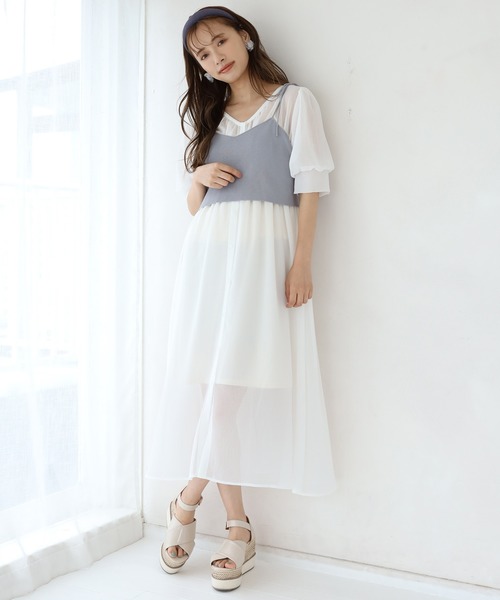 one after another NICE CLAUP(ワンアフターアナザーナイスクラップ)の「ビスチェ付き前後2Wayシアーワンピース(ワンピース・レディース・オフホワイト/モカ/コーラル・FREE)」の2枚目の写真