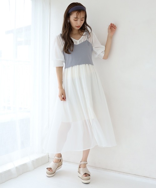 one after another NICE CLAUP(ワンアフターアナザーナイスクラップ)の「ビスチェ付き前後2Wayシアーワンピース(ワンピース・レディース・オフホワイト/モカ/コーラル・FREE)」の6枚目の写真