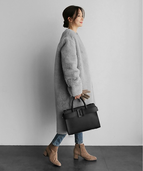 Ritzy（リッツィー）の「フェイクファーノーカラーロングコート（チェスターコート・レディース・レオパード/ベージュ/ピンク/グレー/オフホワイト/パープル/イエロー/グリーン・M/L）」の13枚目の写真