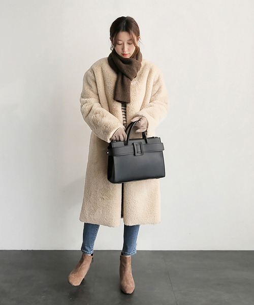 Ritzy（リッツィー）の「フェイクファーノーカラーロングコート（チェスターコート・レディース・レオパード/ベージュ/ピンク/グレー/オフホワイト/パープル/イエロー/グリーン・M/L）」の18枚目の写真