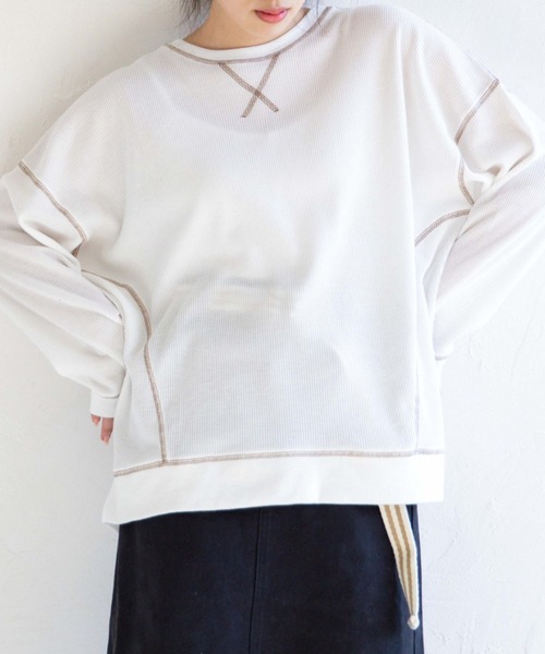 Mysa&Liina(ミーサリーナ)の「ステッチ入りワッフルデザインプルオーバー(Tシャツ/カットソー・レディース・ブラック/オフホワイト・M)」の1枚目の写真