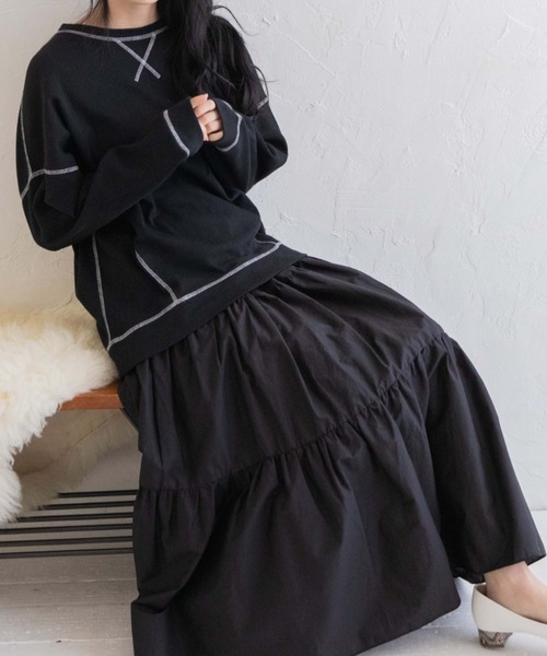 Mysa&Liina(ミーサリーナ)の「ステッチ入りワッフルデザインプルオーバー(Tシャツ/カットソー・レディース・ブラック/オフホワイト・M)」の6枚目の写真