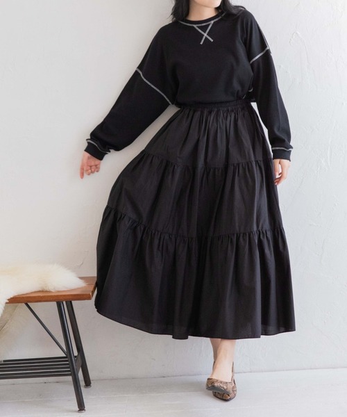 Mysa&Liina(ミーサリーナ)の「ステッチ入りワッフルデザインプルオーバー(Tシャツ/カットソー・レディース・ブラック/オフホワイト・M)」の8枚目の写真