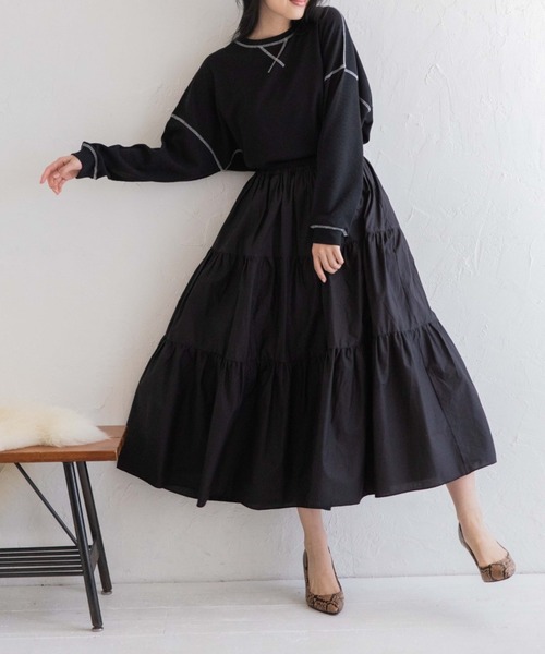 Mysa&Liina(ミーサリーナ)の「ステッチ入りワッフルデザインプルオーバー(Tシャツ/カットソー・レディース・ブラック/オフホワイト・M)」の7枚目の写真