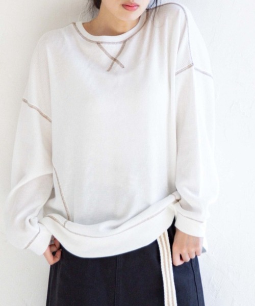 Mysa&Liina(ミーサリーナ)の「ステッチ入りワッフルデザインプルオーバー(Tシャツ/カットソー・レディース・ブラック/オフホワイト・M)」の18枚目の写真