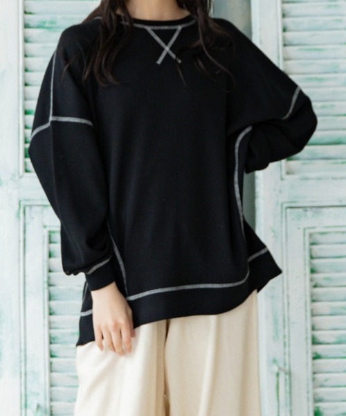 Mysa&Liina(ミーサリーナ)の「ステッチ入りワッフルデザインプルオーバー(Tシャツ/カットソー・レディース・ブラック/オフホワイト・M)」の5枚目の写真