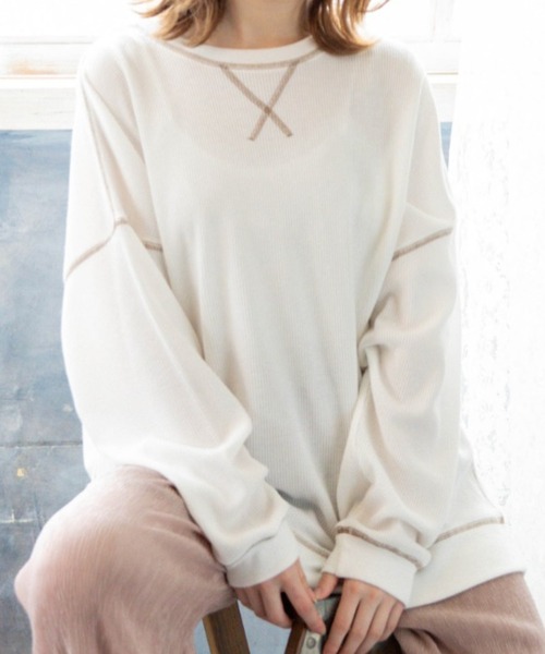 Mysa&Liina(ミーサリーナ)の「ステッチ入りワッフルデザインプルオーバー(Tシャツ/カットソー・レディース・ブラック/オフホワイト・M)」の13枚目の写真