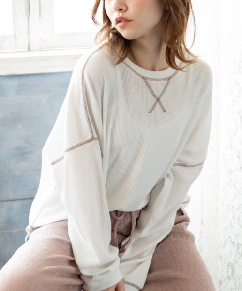 Mysa&Liina(ミーサリーナ)の「ステッチ入りワッフルデザインプルオーバー(Tシャツ/カットソー・レディース・ブラック/オフホワイト・M)」の12枚目の写真