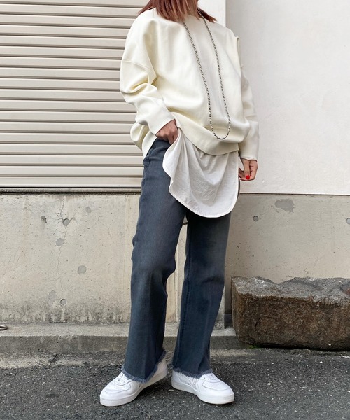 DouDou(ドゥドゥ)の「バックスリットナイロンスムースプルオーバー(ニット/セーター・レディース・ベージュ/オフホワイト/ミント・FREE)」の4枚目の写真
