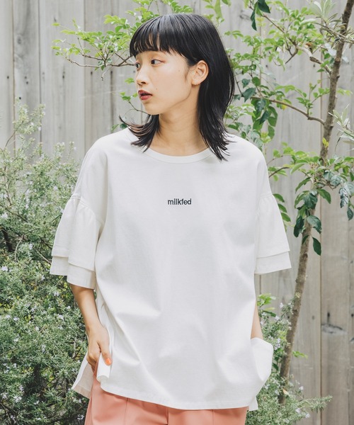 MILKFED.（ミルクフェド）の「RUFFLE SLEEVE TOP（Tシャツ/カットソー・レディース・ライトパープル/ライトグリーン/ホワイト/ブラック・ONE SIZE）」の2枚目の写真