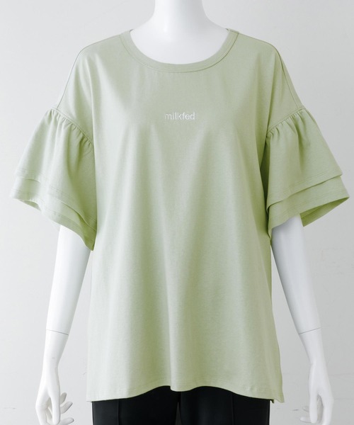 MILKFED.（ミルクフェド）の「RUFFLE SLEEVE TOP（Tシャツ/カットソー・レディース・ライトパープル/ライトグリーン/ホワイト/ブラック・ONE SIZE）」の12枚目の写真