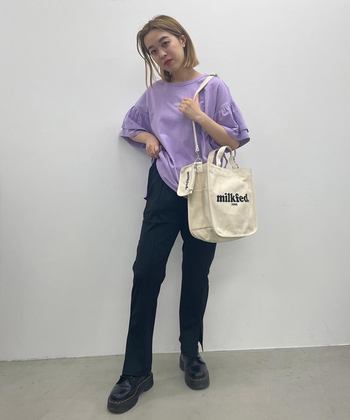 MILKFED.（ミルクフェド）の「RUFFLE SLEEVE TOP（Tシャツ/カットソー・レディース・ライトパープル/ライトグリーン/ホワイト/ブラック・ONE SIZE）」の20枚目の写真