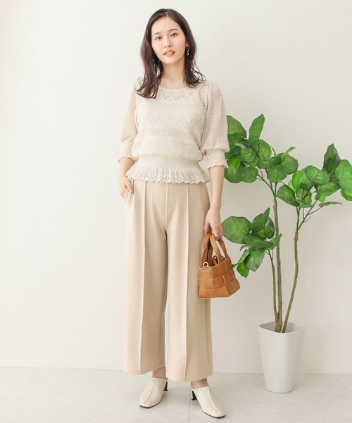 Social GIRL（ソーシャルガール）の「センタープレスワイドパンツ（スラックス・レディース・ブラック/クリーム/キャメル/ブルーグレー・M）」の10枚目の写真