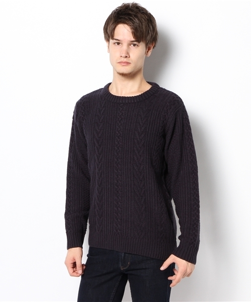 CIAOPANIC(チャオパニック)の「【Ciaopanic】W/ACアラン柄C/N(ニット/セーター・メンズ・グリーン/キャメル/ネイビー/グレー/アイボリー/ボルドー・LARGE/MEDIUM)」の1枚目の写真