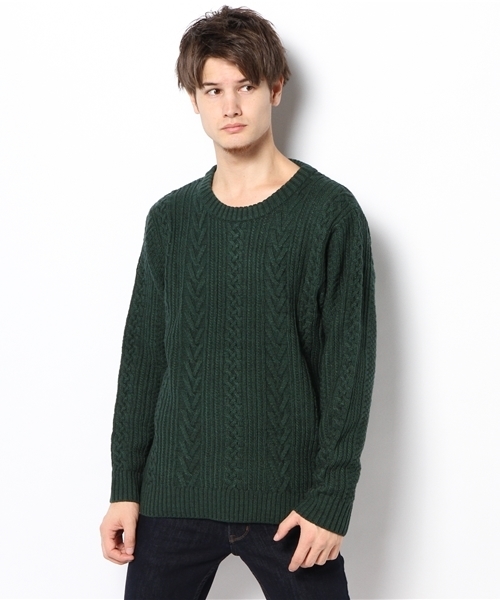 CIAOPANIC(チャオパニック)の「【Ciaopanic】W/ACアラン柄C/N(ニット/セーター・メンズ・グリーン/キャメル/ネイビー/グレー/アイボリー/ボルドー・LARGE/MEDIUM)」の4枚目の写真