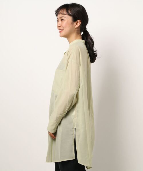 Te chichi(テチチ)の「シアーバンドカラーシャツ(シャツ/ブラウス・レディース・ネイビー/オフホワイト/グリーン・フリ-)」の4枚目の写真