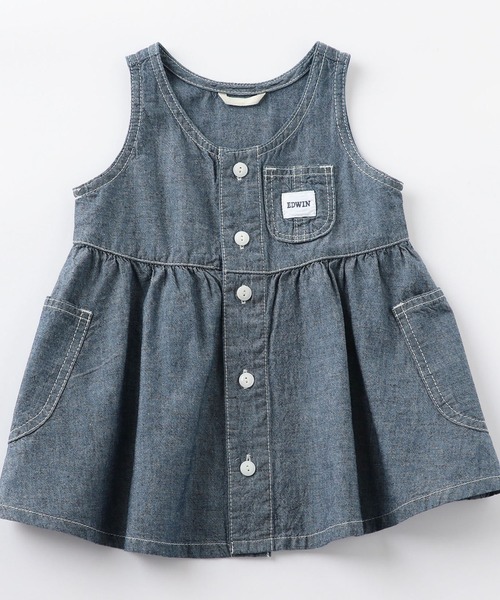 EDWIN（エドウィン）の「ノースリーブ　ベビー・ガールズシャツワンピース（ワンピース・キッズ・ライトブルー/ワンウォッシュ・90/100/110/120/80）」の8枚目の写真