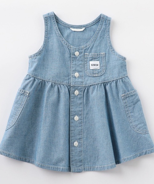 EDWIN（エドウィン）の「ノースリーブ　ベビー・ガールズシャツワンピース（ワンピース・キッズ・ライトブルー/ワンウォッシュ・90/100/110/120/80）」の4枚目の写真