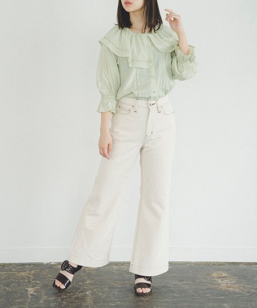 FREE'S MART（フリーズマート）の「ハシゴレースビッグカラーブラウス（シャツ/ブラウス・レディース・ブラック/ライトグリーン/ホワイト・FREE）」の6枚目の写真