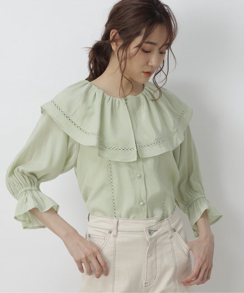 FREE'S MART（フリーズマート）の「ハシゴレースビッグカラーブラウス（シャツ/ブラウス・レディース・ブラック/ライトグリーン/ホワイト・FREE）」の21枚目の写真