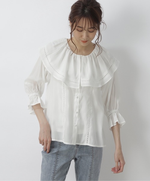 FREE'S MART（フリーズマート）の「ハシゴレースビッグカラーブラウス（シャツ/ブラウス・レディース・ブラック/ライトグリーン/ホワイト・FREE）」の17枚目の写真