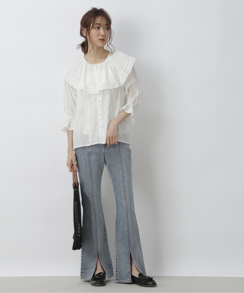 FREE'S MART（フリーズマート）の「ハシゴレースビッグカラーブラウス（シャツ/ブラウス・レディース・ブラック/ライトグリーン/ホワイト・FREE）」の18枚目の写真