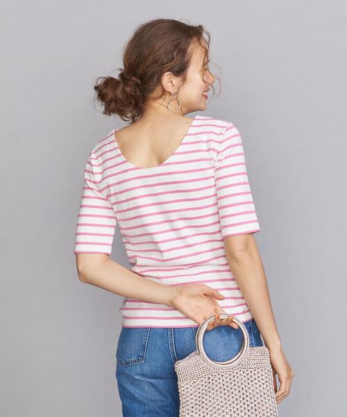 BEAUTY&YOUTH UNITED ARROWS（ビューティーアンドユースユナイテッドアローズ）の「BY　バックラウンドネックボーダー5分袖カットソー ◆（Tシャツ/カットソー・レディース・ピンク/ライム/ロイヤルブルー・FREE）」の5枚目の写真