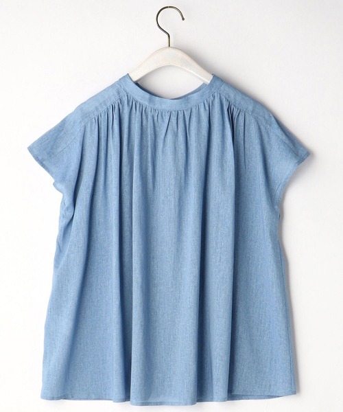 NICOLE white（ニコルホワイト）の「スタンドギャザーブラウス（シャツ/ブラウス・レディース・オフホワイト/サックスブルー/ライトグレー・FREE）」の6枚目の写真