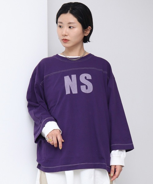 note et silence （ノートエシロンス）の「*◇ロッシェ天竺製品染　フットボールプルオーバー（Tシャツ/カットソー・レディース・ダークブラウン/ライトベージュ/グリーン/パープル・FREE）」の4枚目の写真