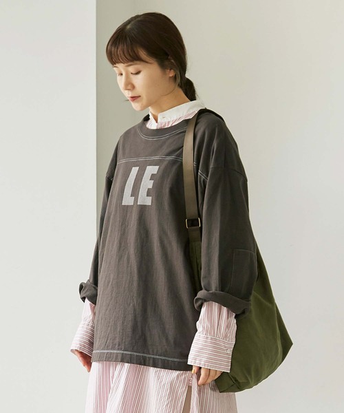 note et silence （ノートエシロンス）の「*◇ロッシェ天竺製品染　フットボールプルオーバー（Tシャツ/カットソー・レディース・ダークブラウン/ライトベージュ/グリーン/パープル・FREE）」の5枚目の写真