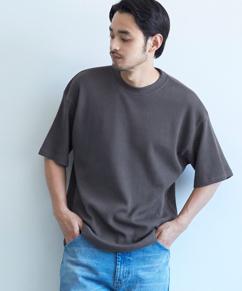 coca(coca)(コカ)の「メンズ ミニワッフルクルーネックTee(Tシャツ/カットソー・メンズ・チャコールグレー/グレー/アイボリー・M/L/XL)」の3枚目の写真